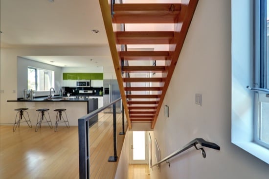 modern open wood stair residential